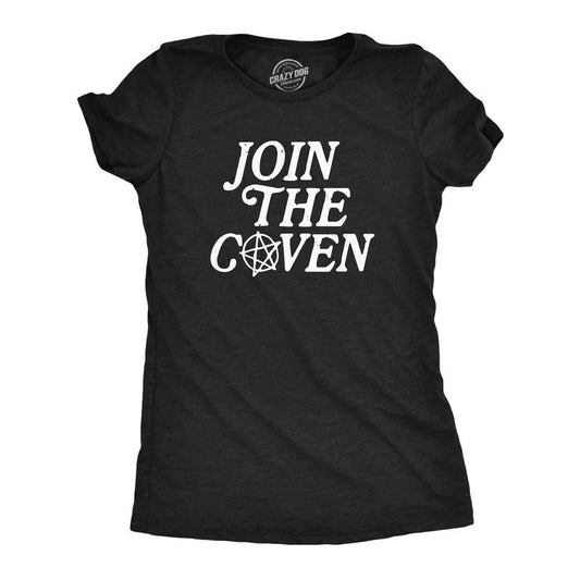 Womens Join The Coven T Shirt Funny Halloween Wiccan Witchcraft Joke Tee for Ladies Funny Womens T Shirts Cute Slimming Top Comfortable Soft Womenswear Halloween Tops for Women Women's Novelty Tees Black -