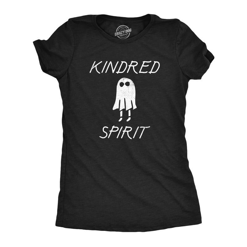 Womens Kindred Spirit T Shirt Funny Spooky Halloween Ghost Joke Tee For Ladies Funny Womens T Shirts Cute Slimming Top Comfortable Soft Womenswear Halloween Tops for Women Funny Sarcastic Top Women's Black -