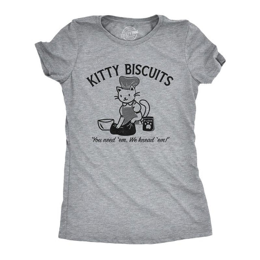 Womens Kitty Biscuits T Shirt Funny Cute Baking Kitten Tee For Ladies Funny Womens T Shirts Cute Slimming Top Comfortable Soft Womenswear Food Tops for Women Funny Cat Top Women's Novelty Tees Light Grey