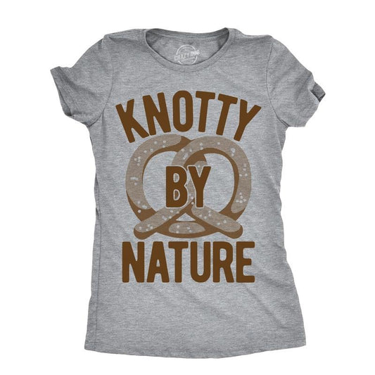 Womens Knotty By Nature T Shirt Funny Salted Soft Pretzel Joke Tee For Ladies Funny Womens T Shirts Cute Slimming Top Comfortable Soft Womenswear Sarcastic T Shirt for Women Funny Food T Shirt Women's Light Grey