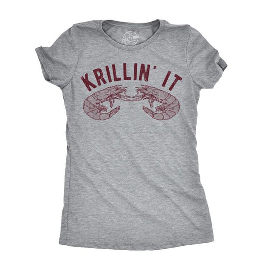 Womens Krillin It T Shirt Funny Small Sea Creature Krill Joke Tee For Ladies Funny Womens T Shirts Cute Slimming Top Comfortable Soft Womenswear Sarcastic T Shirt for Women Funny Animal T Shirt Light Grey
