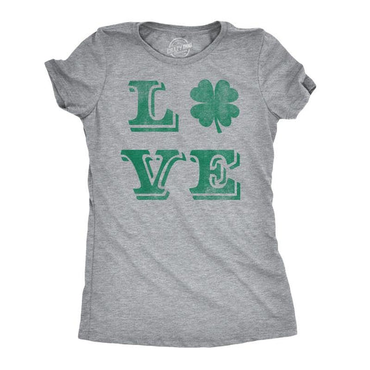 Womens LOVE Lucky Clover Saint Patricks Day Cute Irish St Patty Shamrock T Shirt Funny Womens T Shirts Cute Slimming Top Comfortable Soft Womenswear Saint Patrick's Day Tops for Women Funny Love Top Light Grey