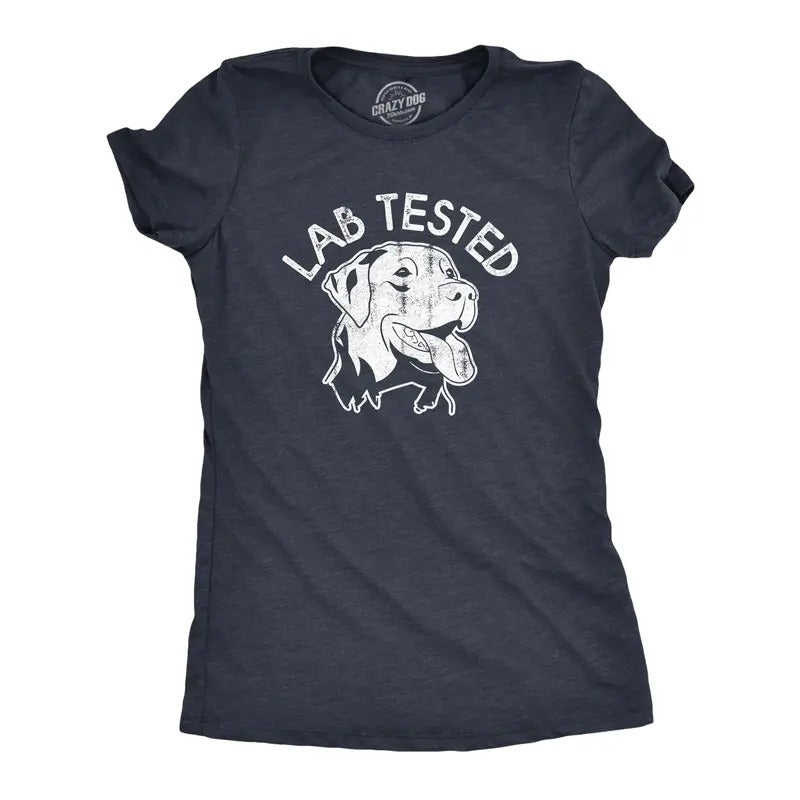 Womens Lab Tested T Shirt Funny Pet Puppy Labrador Retriever Joke Tee for Ladies Funny Womens T Shirts Cute Slimming Top Comfortable Navy - LAB