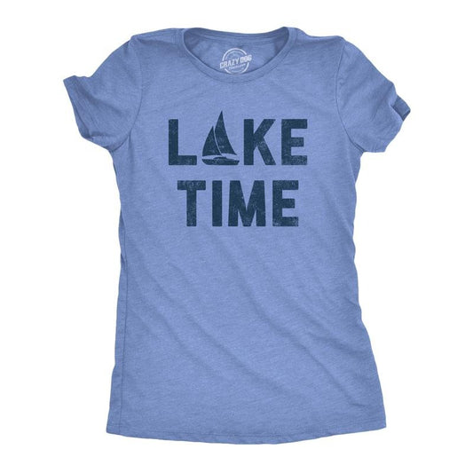 Womens Lake Time T Shirt Funny Vacation Getaway Boating Lovers Tee for Ladies Funny Womens T Shirts Cute Slimming Top Comfortable Soft Womenswear Funny Summer Top Women's Novelty Tees Light Blue