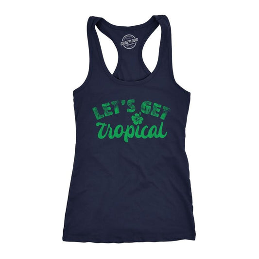 Womens Let's Get Tropical Fitness Tank Funny Beach Vacation Tanktop For Ladies Funny Racerback Tank Cute Slimming Tank tops with Plus Sizes Funny Summer Tank Top Novelty Tank Tops for Women Navy