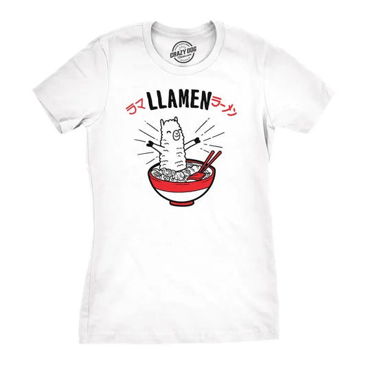 Womens Llamen Funny Ramen T-shirt For Foodie Girls Funny Womens T Shirts Cute Slimming Top Comfortable Soft Womenswear Funny Food Top Women's Novelty Tees White