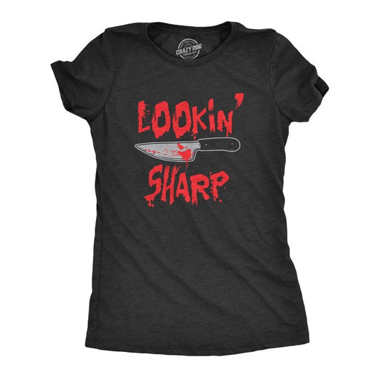 Womens Lookin Sharp T Shirt Funny Scary Bloody Butcher Knife Tee For Ladies Funny Womens T Shirts Cute Slimming Top Comfortable Soft Womenswear Funny Sarcastic T Shirt Women's Novelty T Shirts Black -