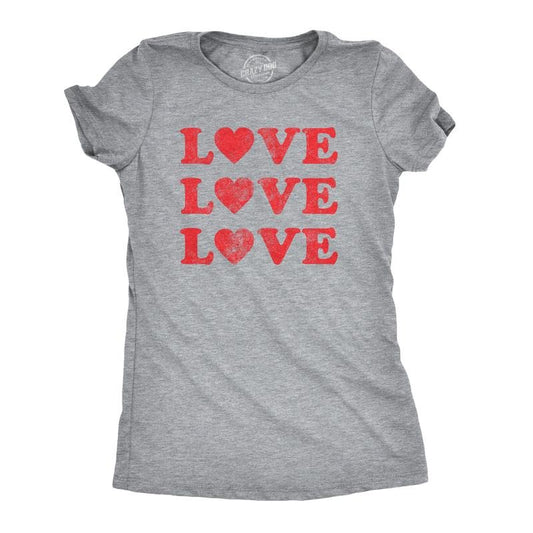Womens Love Love Love Hearts T Shirt Cute Valentines Day Tee Funny Womens T Shirts Cute Slimming Top Comfortable Soft Womenswear Love Tops for Women Funny Vintage Top Women's Novelty Tees Light Grey