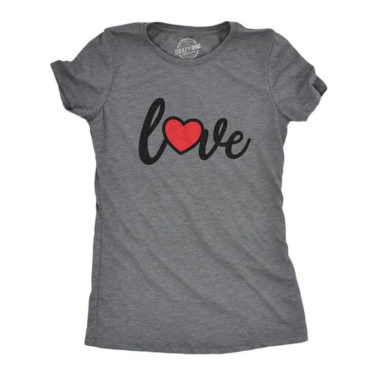 Womens Love Script Heart T Shirt Cute Flirty Date Tee Funny Womens T Shirts Cute Slimming Top Comfortable Soft Womenswear Love Tops for Women Funny Proposal Top Women's Novelty Tees Dark Grey