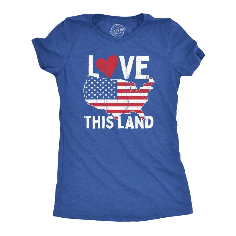 Womens Love This Land T Shirt Awesome Fourth Of July Party Patriotic United States Flag Graphic Tee For Ladies Funny Womens T Shirts Cute Slimming Top Comfortable Soft Womenswear Patriotic Tops for Royal