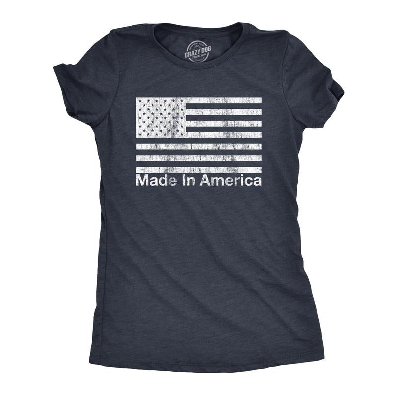 Womens Made In America T Shirt Funny Patriot Flag US Pride Party Graphic Tee Funny Womens T Shirts Cute Slimming Top Comfortable Soft Navy