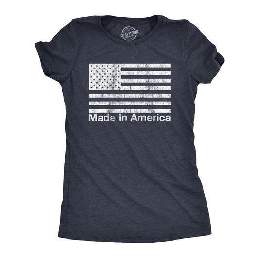 Womens Made In America T Shirt Funny Patriot Flag US Pride Party Graphic Tee Funny Womens T Shirts Cute Slimming Top Comfortable Soft Navy