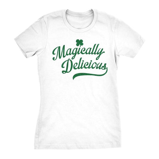 Womens Magically Delicious T Shirt Funny Shamrock Irish Tee Funny Womens T Shirts Cute Slimming Tees with Plus Sizes Saint Patrick's Day T Shirt for Women Women's Novelty T Shirts White -