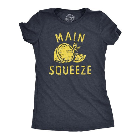 Womens Main Squeeze T Shirt Funny Best Friend Lemon Joke Tee For Ladies Funny Womens T Shirts Cute Slimming Top Comfortable Soft Womenswear Funny Sarcastic T Shirt Women's Novelty T Shirts Navy -