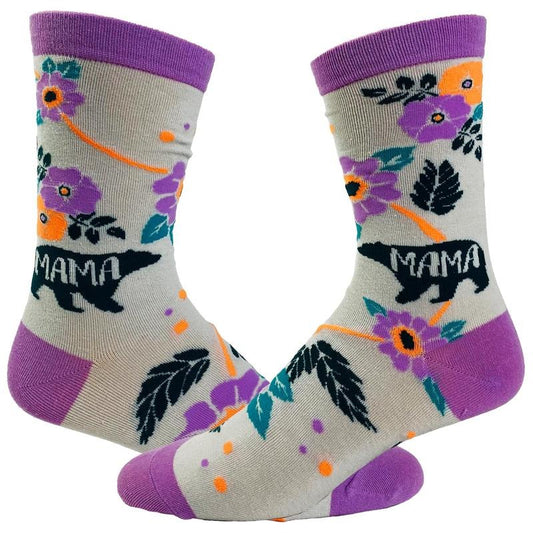 Womens Mama Bear Socks Funny Mothers Day Footwear Funny Graphic Socks Comfortable Fitted Spandex Cotton
