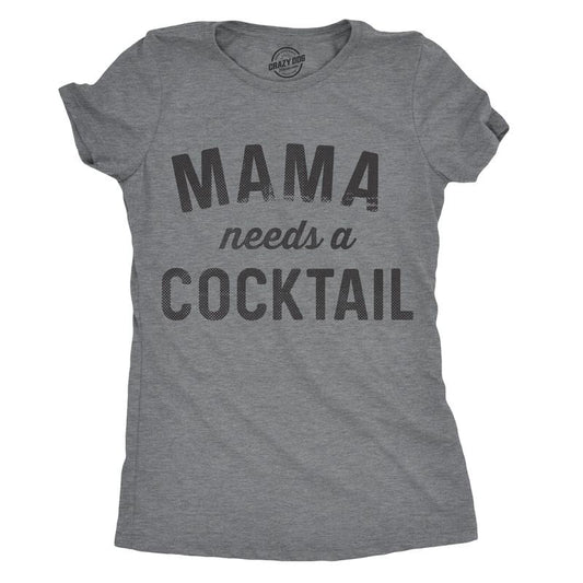 Womens Mama Needs A Cocktail T shirt Funny Mom Life Graphic Sarcastic Cute tee Funny Womens T Shirts Cute Slimming Top Comfortable Soft Womenswear Mother's Day Tops for Women Funny Liquor Top Women's Dark Grey