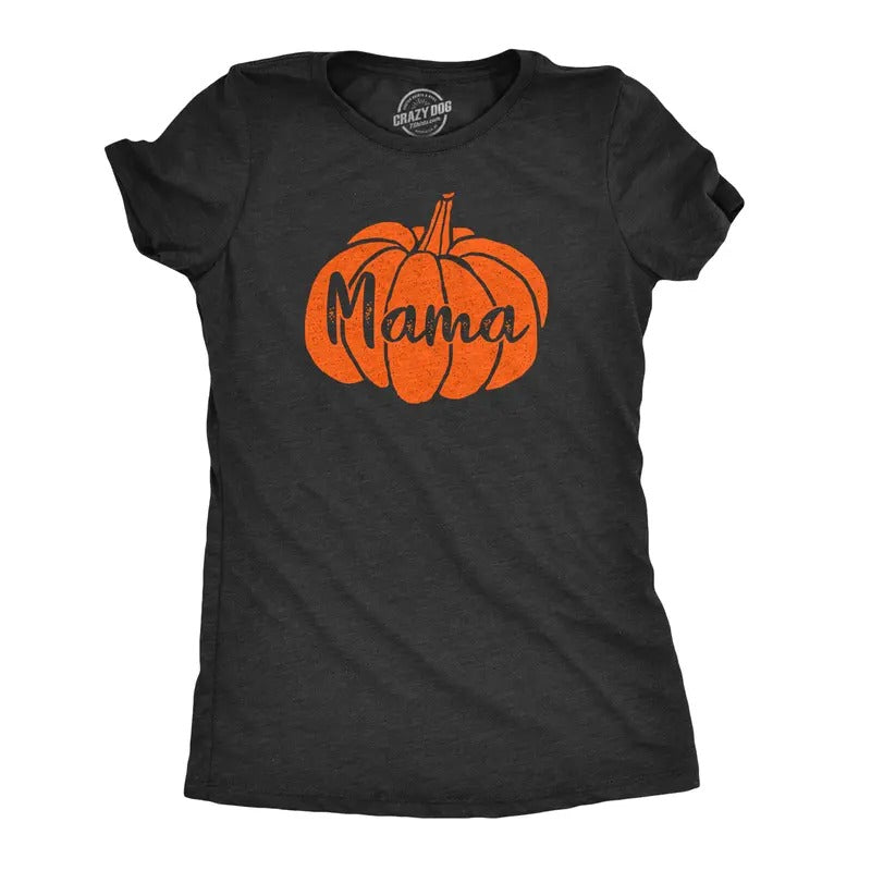 Womens Mama Pumpkin T Shirt Funny Family Halloween Tee Funny Womens T Shirts Cute Slimming Top Comfortable Soft Womenswear Halloween Tops for Women Funny Mother's Day Top Women's Novelty Tees Black
