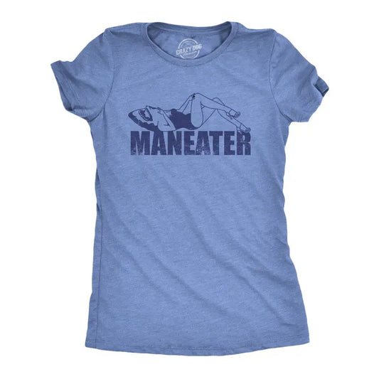 Womens Maneater T Shirt Funny Sexy Dangerous Shark Joke Tee For Ladies Funny Womens T Shirts Cute Slimming Top Comfortable Soft Womenswear Shark Tops for Women Funny Sarcastic Top Women's Novelty Tees Light Blue