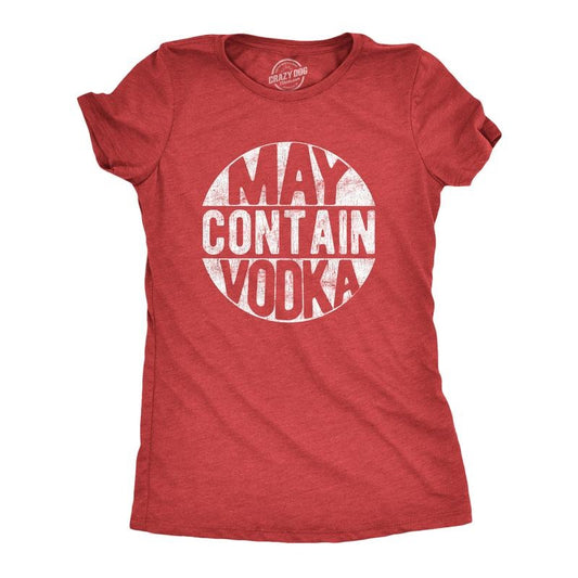 Womens May Contain Vodka T Shirt Funny Liquor Drinking Party Graphic Tee Funny Womens T Shirts Cute Slimming Top Comfortable Soft Womenswear Liquor Tops for Women Funny Drinking Top Women's Novelty Red
