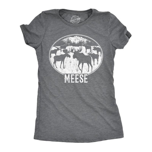 Womens Meese T Shirt Funny Moose Hilarious Sarcastic T Shirt Funny Womens T Shirts Cute Slimming Top Comfortable Soft Womenswear Hunting Tops for Women Funny Camping Top Women's Novelty Tees Dark Grey