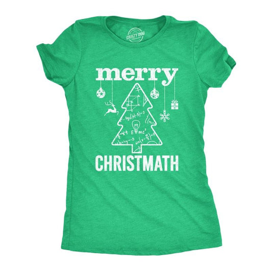 Womens Merry Christmath T Shirt Funny Christmas Tree Holiday Math Graphic Tee Funny Womens T Shirts Cute Slimming Top Comfortable Soft Womenswear Christmas Tops for Women Funny Nerd Top Women's Green