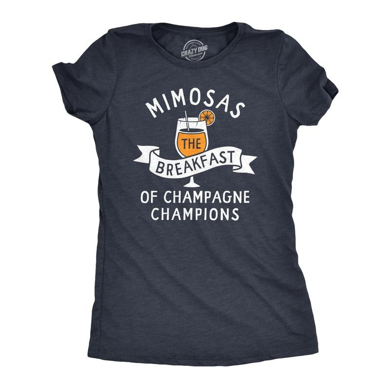 Womens Mimosas The Breakfast Of Champagne Champions T Shirt Funny Brunch Joke Tee For Ladies Funny Womens T Shirts Cute Slimming Top Comfortable Soft Womenswear Funny Drinking Top Women's Novelty Tees Navy -