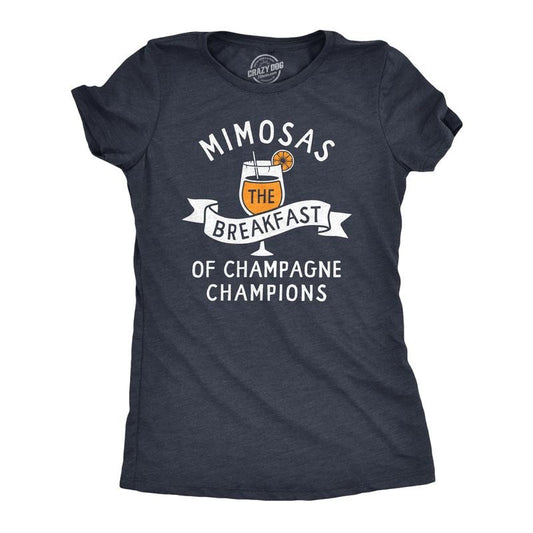 Womens Mimosas The Breakfast Of Champagne Champions T Shirt Funny Brunch Joke Tee For Ladies Funny Womens T Shirts Cute Slimming Top Comfortable Soft Womenswear Funny Drinking Top Women's Novelty Tees Navy -