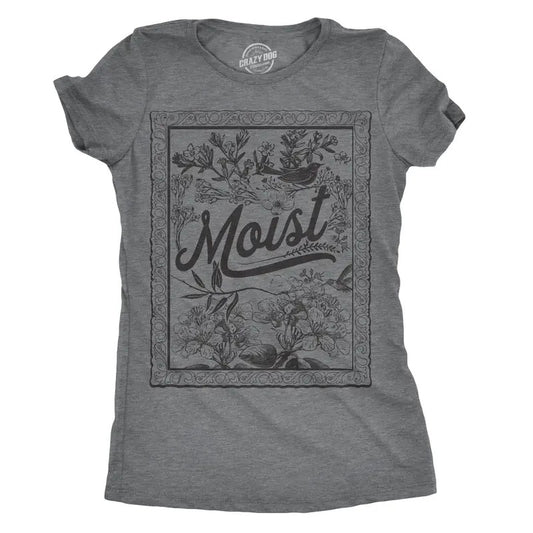 Womens Moist Floral Print T Shirt Funny Gross Word Tee Funny Womens T Shirts Cute Slimming Top Comfortable Soft Womenswear Women's Novelty Tees Dark Grey