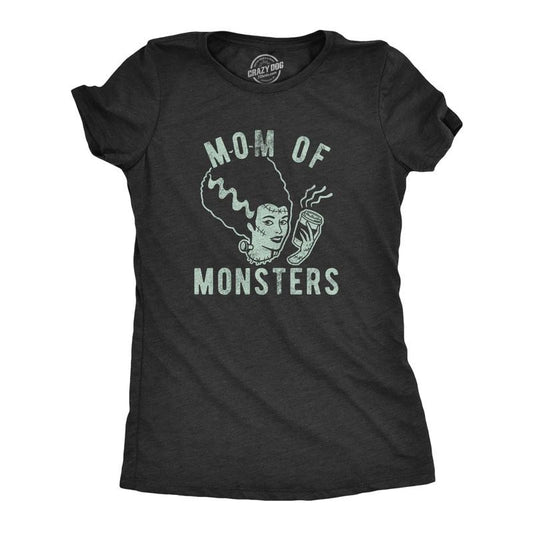 Womens Mom Of Monsters T Shirt Funny Halloween Coffee Parenting Novelty Graphic Tee Funny Womens T Shirts Cute Slimming Top Comfortable Soft Womenswear Halloween Tops for Women Funny Coffee Top Black