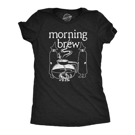 Womens Morning Brew T Shirt Funny Witch Potion Coffee Pot Joke Tee for Ladies Funny Womens T Shirts Cute Slimming Top Comfortable Soft Womenswear Funny Coffee Top Women's Novelty Tees Black -