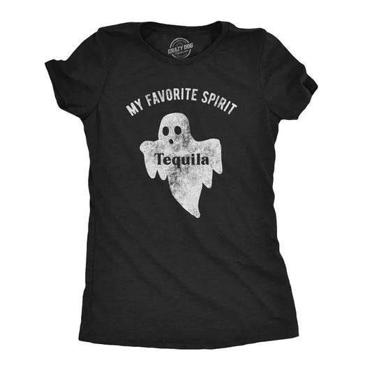 Womens My Favorite Spirit Tequila T Shirt Funny Halloween Ghost Drinking Party Tee Funny Womens T Shirts Cute Slimming Top Comfortable Soft Womenswear Halloween Tops for Women Funny Drinking Top Black -