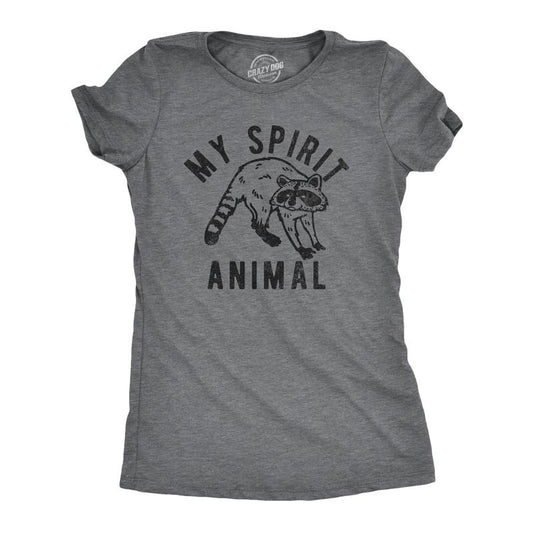 Womens My Spirit Animal Raccoon T Shirt Funny Sarcastic Joke Tee for Ladies Funny Womens T Shirts Cute Slimming Top Comfortable Soft Womenswear Sarcastic Tops for Women Funny Animal Top Women's Dark Grey