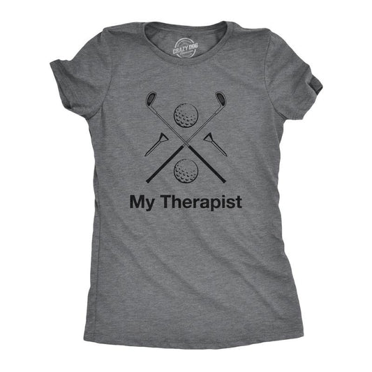 Womens My Therapist Golf T shirt Funny Sports Activity Golfing Graphic Novelty Funny Womens T Shirts Cute Slimming Top Comfortable Soft Womenswear Funny Golf Top Women's Novelty Tees Dark Grey