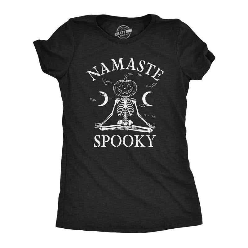 Womens Namaste Spooky T Shirt Funny Halloween Meditation Lovers Joke Tee For Ladies Funny Womens T Shirts Cute Slimming Top Comfortable Soft Womenswear Halloween Tops for Women Funny Sarcastic Top Black -