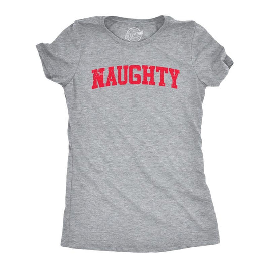 Womens Naughty T Shirt Funny Mischievous Xmas Spirit Lovers Tee for Ladies Funny Womens T Shirts Cute Slimming Top Comfortable Soft Womenswear Christmas Tops for Women Women's Novelty Tees Light Grey