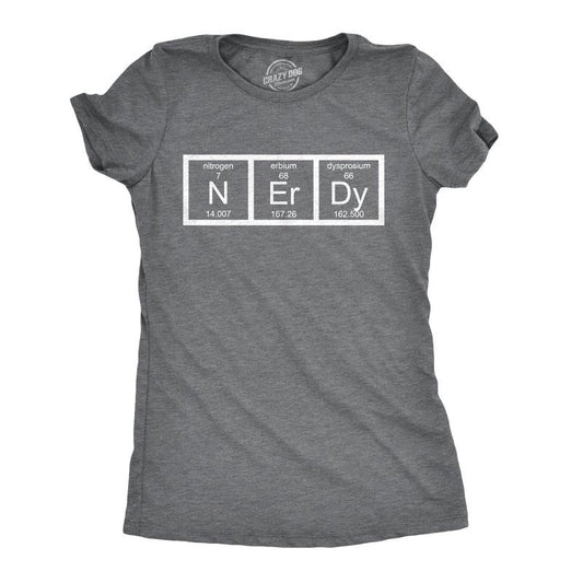 Womens Nerdy Periodic Table T Shirt Funny Science Dork Geek Tee for Ladies Funny Womens T Shirts Cute Slimming Top Comfortable Soft Womenswear Science Tops for Women Funny Nerd Top Women's Novelty Dark Grey
