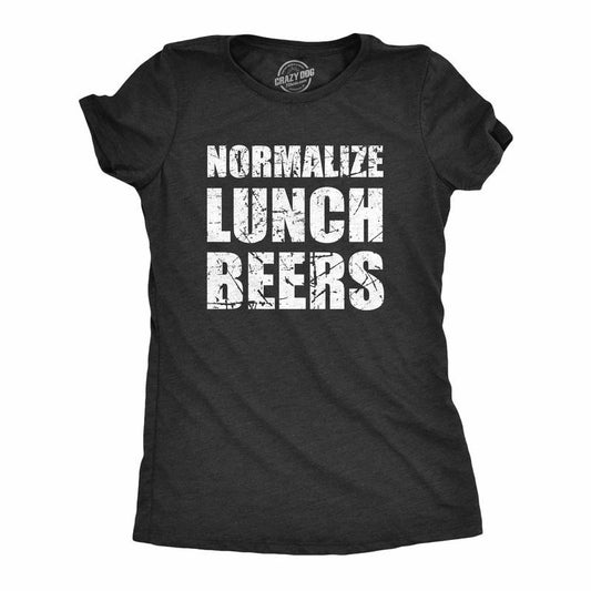 Womens Normalize Lunch Beers T Shirt Funny Day Drinking Lovers Joke Tee for Ladies Funny Womens T Shirts Cute Slimming Top Comfortable Soft Womenswear Drinking Tops for Women Funny Beer Top Women's Black -