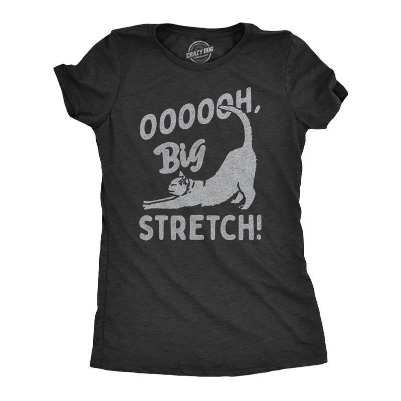 Womens OOOOOH Big Stretch T Shirt Funny Cozy Stretching Kitten Joke Tee For Ladies Funny Womens T Shirts Cute Slimming Top Comfortable Soft Womenswear Funny Cat T Shirt Women's Novelty Tees Black -