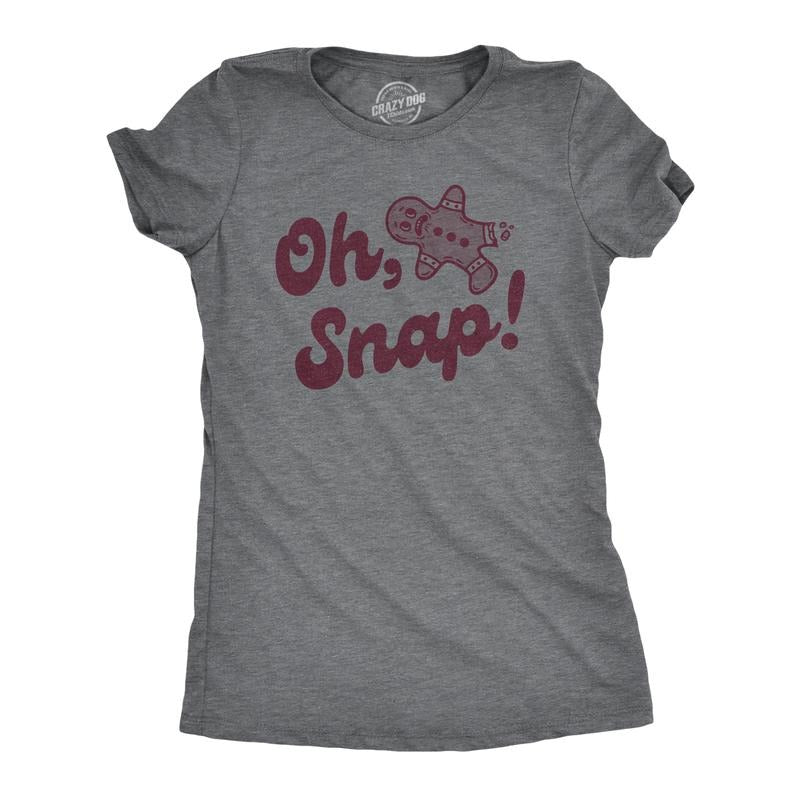 Womens Oh Snap T Shirt Funny Xmas Gingerbread Cookie Broken Leg Tee For Ladies Funny Womens T Shirts Cute Slimming Top Comfortable Soft Womenswear Christmas Tops for Women Funny Food Top Women's Dark Grey