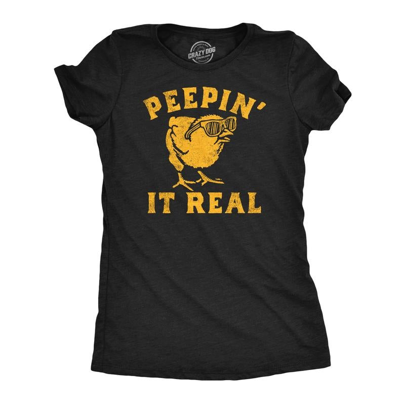 Womens Peepin It Real Funny T Shirt Sarcasic Graphic Tee For Ladies Funny Womens T Shirts Cute Slimming Top Comfortable Soft Womenswear Sarcastic Tops for Women Funny Animal Top Women's Novelty Tees Black -