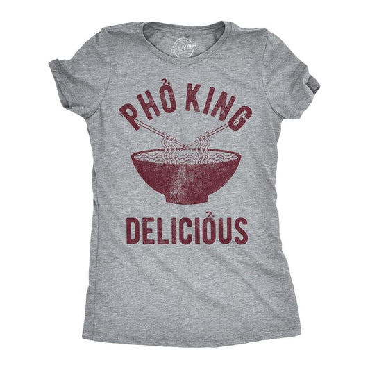 Womens Pho King Delicious T Shirt Funny Vietnamese Noodles Tee Funny Womens T Shirts Cute Slimming Top Comfortable Soft Womenswear Light Grey