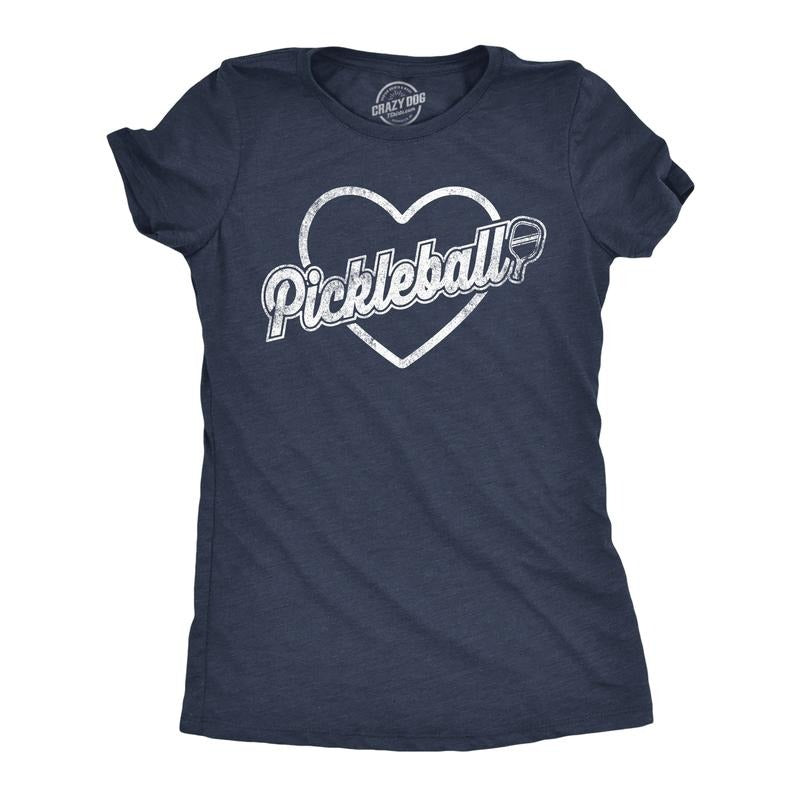 Womens Pickleball Heart T Shirt Funny Awesome Pickle Ball Lovers Tee For Ladies Funny Womens T Shirts Cute Slimming Top Comfortable Soft Womenswear Pickle Ball Tops for Women Funny Sarcastic Top Navy -