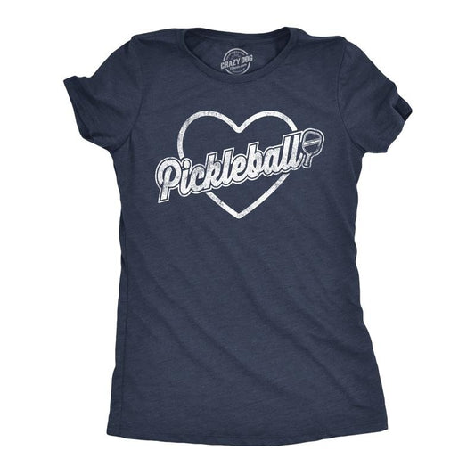 Womens Pickleball Heart T Shirt Funny Awesome Pickle Ball Lovers Tee For Ladies Funny Womens T Shirts Cute Slimming Top Comfortable Soft Womenswear Pickle Ball Tops for Women Funny Sarcastic Top Navy -