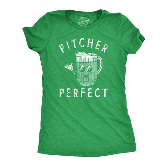 Womens Pitcher Perfect T Shirt Funny Beer Drinking Lovers Jug Tee For Ladies Funny Womens T Shirts Cute Slimming Top Comfortable Soft Womenswear Drinking Tops for Women Funny Beer Top Women's Novelty Green -