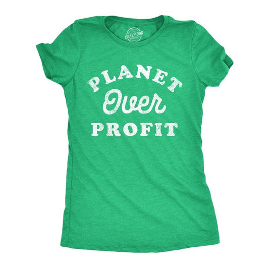 Womens Planet Over Profit Funny T Shirts Earth Day Graphic Tee For Ladies Funny Womens T Shirts Cute Slimming Top Comfortable Soft Womenswear Funny Environmental Top Women's Novelty Tees Green -