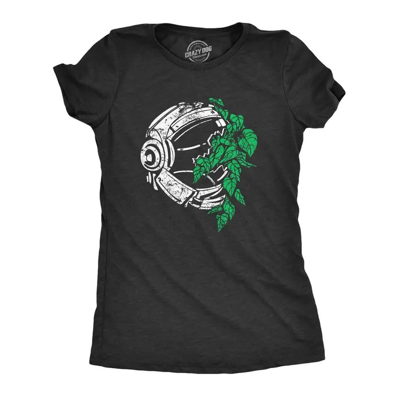 Womens Plant Astronaut T Shirt Funny Cool Space Explorer Nature Lover Tee For Ladies Funny Womens T Shirts Cute Slimming Top Comfortable Soft Womenswear Funny Space Top Women's Novelty Tees Black -