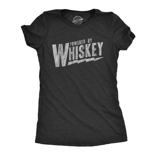 Womens Powered By Whiskey T Shirt Funny Sarcastic Drinking Vintage Retro Graphic Tee Funny Womens T Shirts Cute Slimming Top Comfortable Soft Womenswear Drinking Tops for Women Funny Liquor Top Black