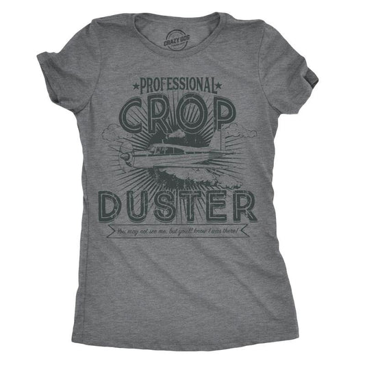 Womens Professional Crop Duster Funny Fart T shirt Rude Farting Top for Ladies Funny Womens T Shirts Cute Slimming Top Comfortable Soft Womenswear Funny Funny Adult Humor Top Women's Novelty Tees Dark Grey