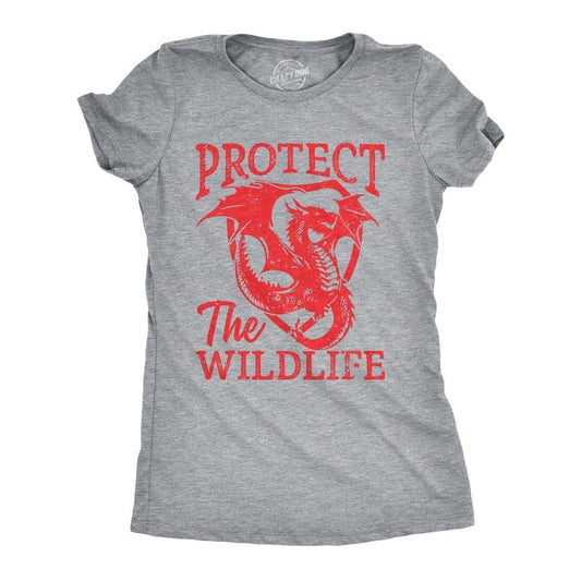 Womens Protect The Wildlife T Shirt Funny Fire Breathing Dragon Joke Tee For Ladies Funny Womens T Shirts Cute Slimming Top Comfortable Soft Womenswear Sarcastic T Shirt for Women Funny Animal T Shirt Light Grey