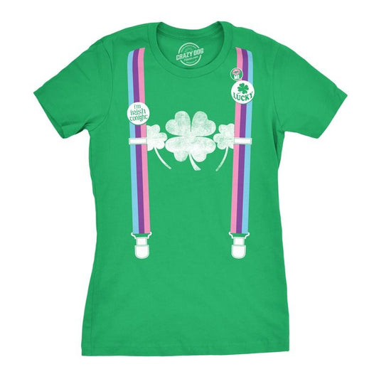 Womens Rainbow Suspenders Funny Saint Patricks Day Shamrock St Pattys T Shirt Funny Womens T Shirts Cute Slimming Top Comfortable Soft Womenswear Saint Patrick's Day Tops for Women Funny Pride Top Green